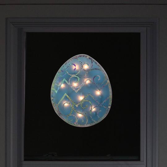 12" Lighted Blue Easter Egg Window Silhouette Decoration
